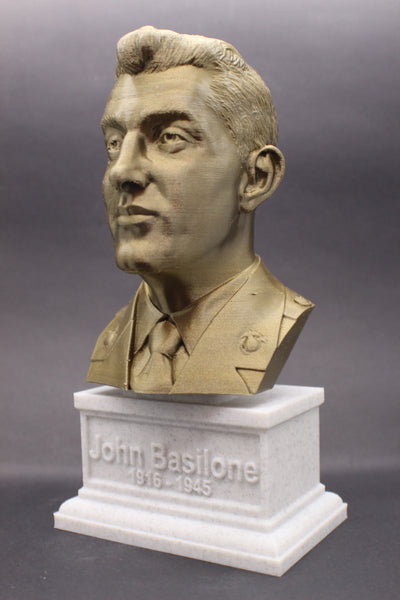 John Basilone Legendary US Marine Corps Medal of Honor Winner Sculpture Bust on Box Plinth