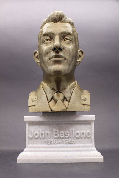 John Basilone Legendary US Marine Corps Medal of Honor Winner Sculpture Bust on Box Plinth