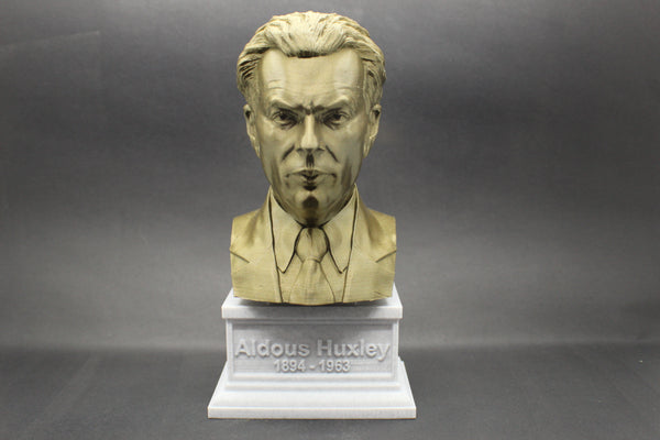 Aldous Huxley, Famous English Writer and Philosopher, Sculpture Bust on Box Plinth