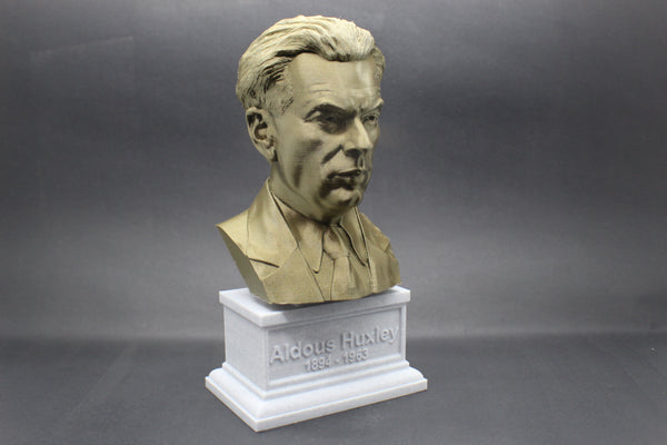 Aldous Huxley, Famous English Writer and Philosopher, Sculpture Bust on Box Plinth