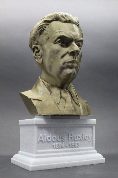Aldous Huxley, Famous English Writer and Philosopher, Sculpture Bust on Box Plinth