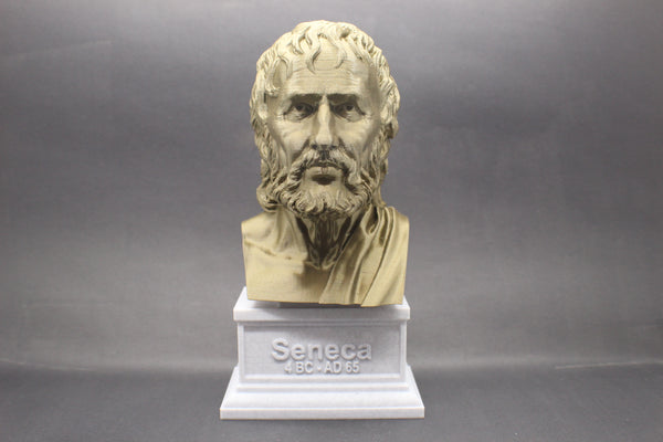 Seneca the Younger Greek Stoic Philosopher Sculpture Bust on Box Plinth