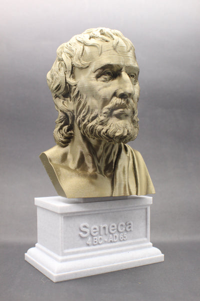 Seneca the Younger Greek Stoic Philosopher Sculpture Bust on Box Plinth