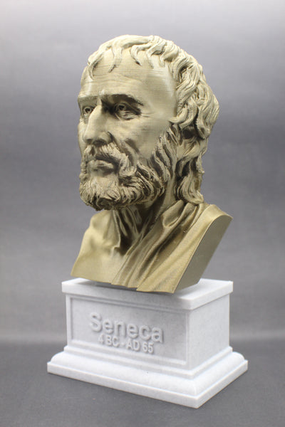 Seneca the Younger Greek Stoic Philosopher Sculpture Bust on Box Plinth