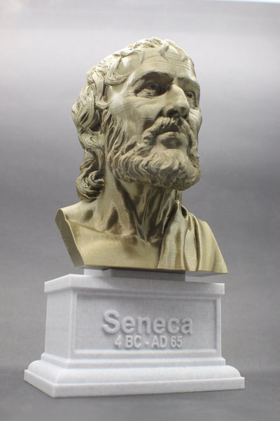 Seneca the Younger Greek Stoic Philosopher Sculpture Bust on Box Plinth