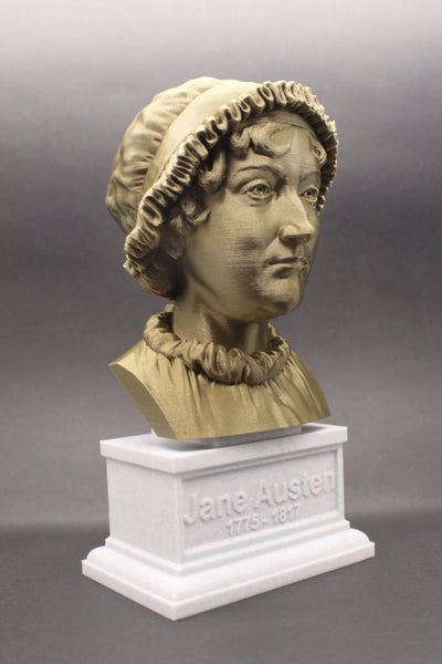 Jane Austen, Famous English Novelist, Sculpture Bust on Box Plinth