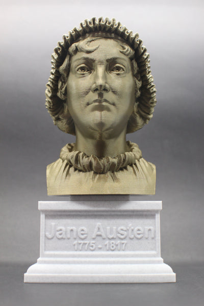 Jane Austen, Famous English Novelist, Sculpture Bust on Box Plinth