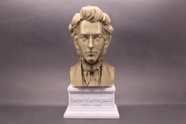 Soren Kierkegaard Danish Existentialist Philosopher Sculpture Bust on Box Plinth