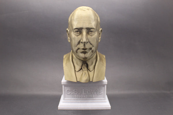 C.S. Lewis, Famous British Writer, Sculpture Bust on Box Plinth