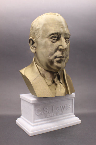 C.S. Lewis, Famous British Writer, Sculpture Bust on Box Plinth