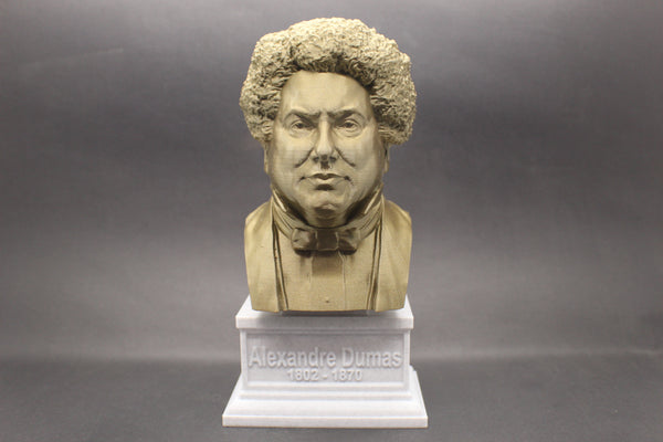 Alexandre Dumas, Famous French Writer, Sculpture Bust on Box Plinth