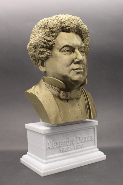 Alexandre Dumas, Famous French Writer, Sculpture Bust on Box Plinth