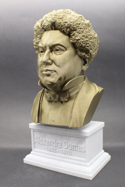 Alexandre Dumas, Famous French Writer, Sculpture Bust on Box Plinth