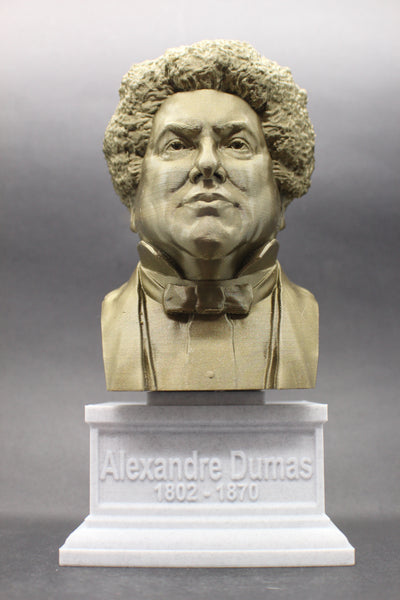 Alexandre Dumas, Famous French Writer, Sculpture Bust on Box Plinth