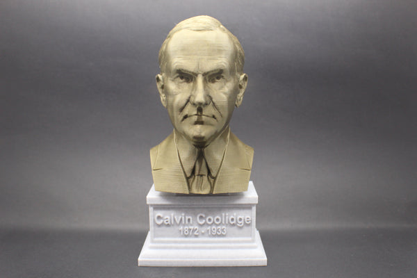 Calvin Coolidge, 30th US President, Sculpture Bust on Box Plinth