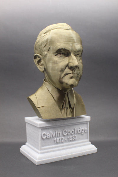 Calvin Coolidge, 30th US President, Sculpture Bust on Box Plinth