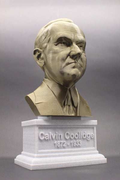 Calvin Coolidge, 30th US President, Sculpture Bust on Box Plinth