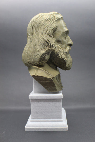 Walt Whitman, American Poet, Sculpture Bust on Box Plinth