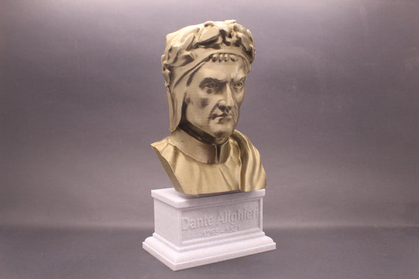 Dante Alighieri Italian Poet, Writer, and Philosopher Sculpture Bust on Box Plinth