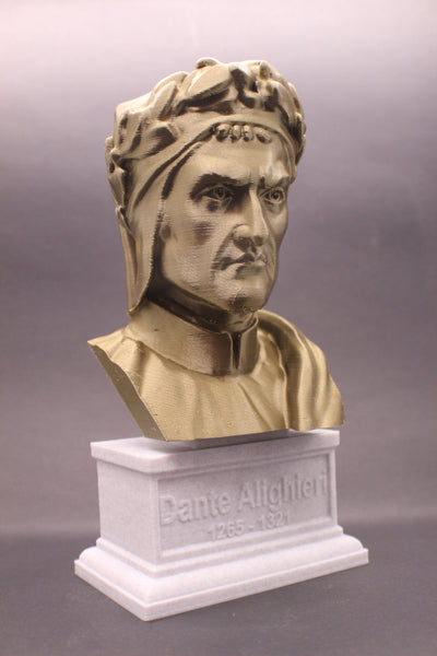 Dante Alighieri Italian Poet, Writer, and Philosopher Sculpture Bust on Box Plinth