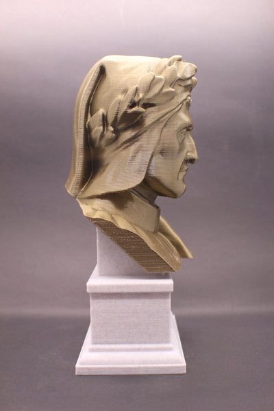 Dante Alighieri Italian Poet, Writer, and Philosopher Sculpture Bust on Box Plinth