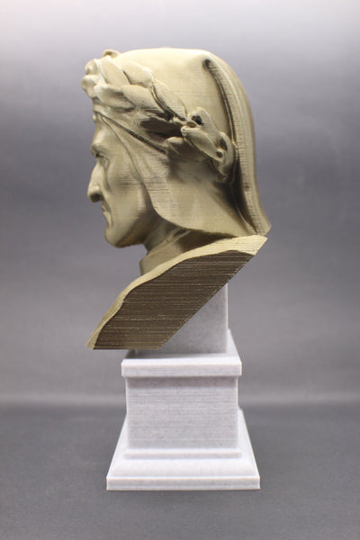 Dante Alighieri Italian Poet, Writer, and Philosopher Sculpture Bust on Box Plinth