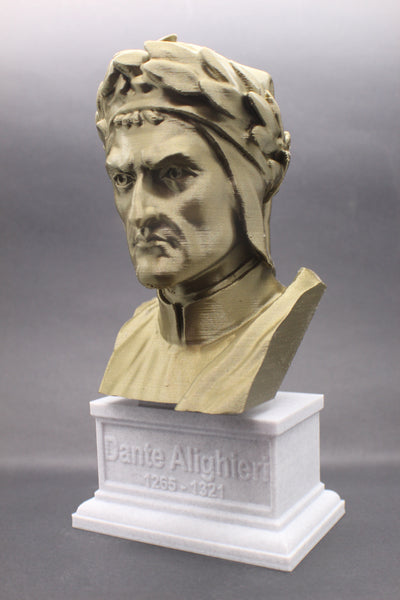 Dante Alighieri Italian Poet, Writer, and Philosopher Sculpture Bust on Box Plinth