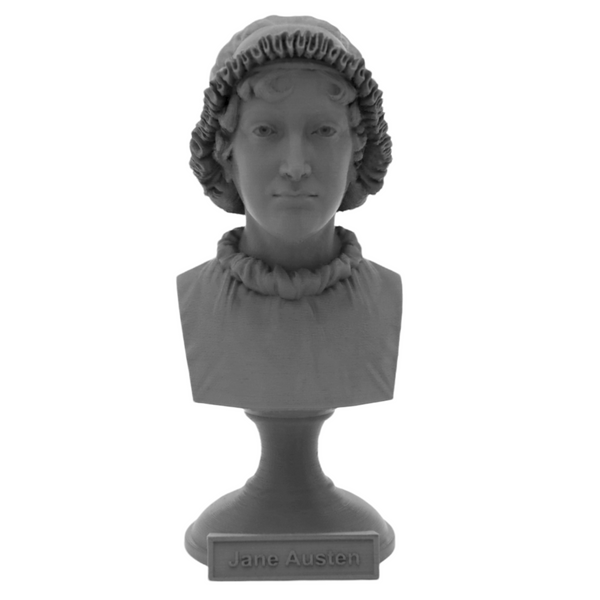 Jane Austen Famous English Novelist Sculpture Bust on Pedestal