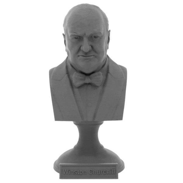 Winston Churchill British Statesman, Army Officer, Writer, and Prime Minister Sculpture Bust on Pedestal