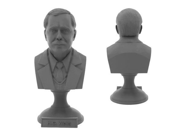 HG Wells English Writer Sculpture Bust on Pedestal