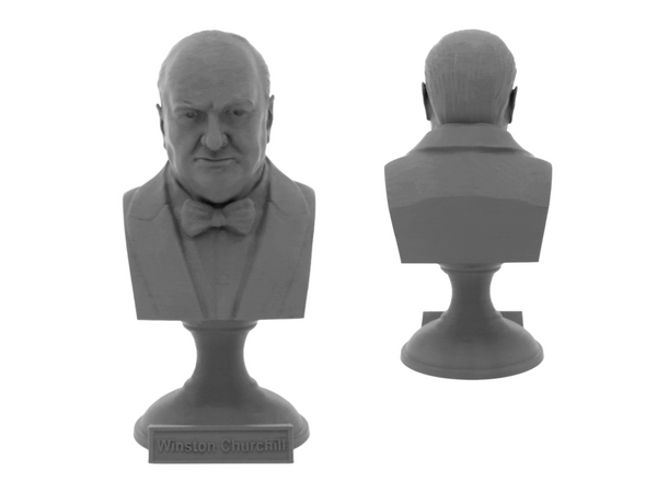 Winston Churchill British Statesman, Army Officer, Writer, and Prime Minister Sculpture Bust on Pedestal