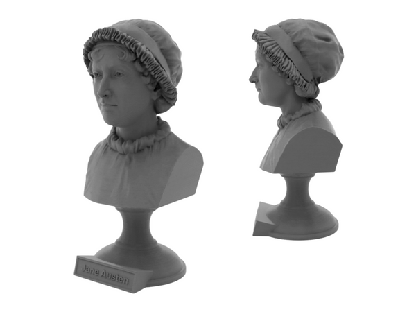 Jane Austen Famous English Novelist Sculpture Bust on Pedestal