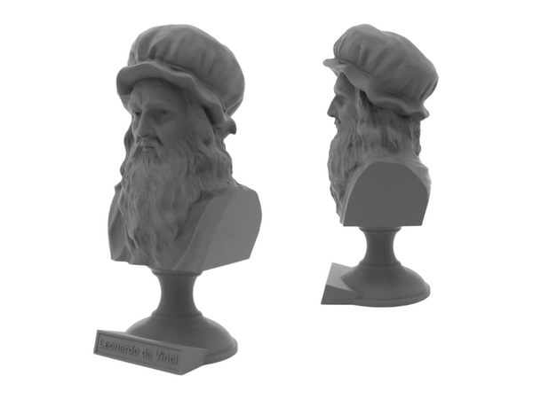 Leonardo da Vinci Italian Polymath, inventor, painter, and Renaissance man Sculpture Bust on Pedestal