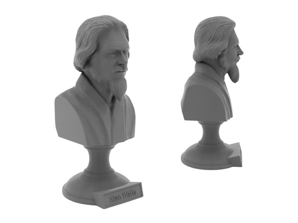Alan Watts British Philosopher Sculpture Bust on Pedestal