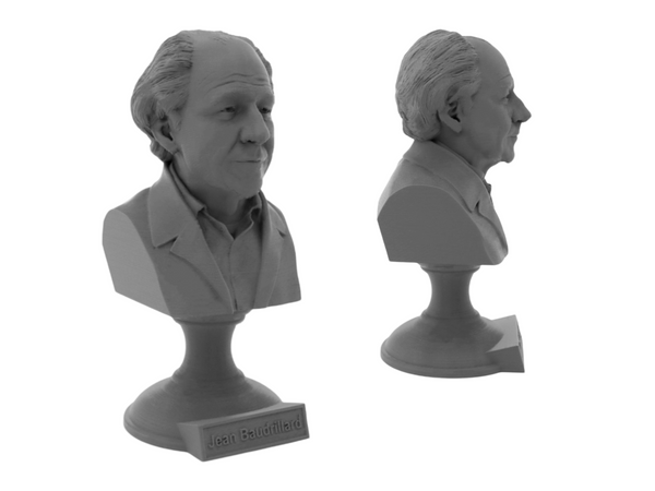 Jean Baudrillard French Sociologist and Philosopher Sculpture Bust on Pedestal