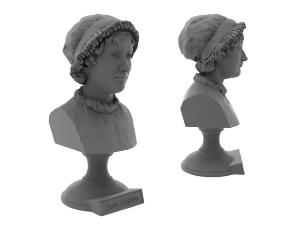 Jane Austen Famous English Novelist Sculpture Bust on Pedestal