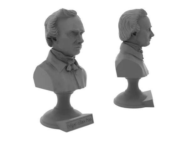 Edgar Allan Poe American Writer Sculpture Bust on Pedestal