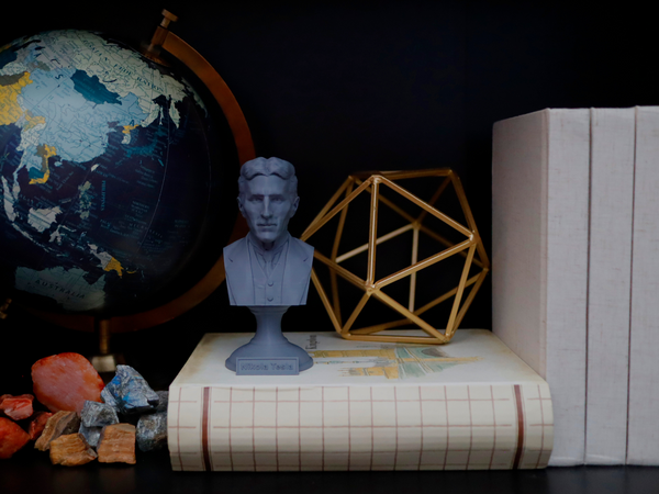 Nikola Tesla Famous Inventor, Electrical Engineer, and Futurist Sculpture Bust on Pedestal