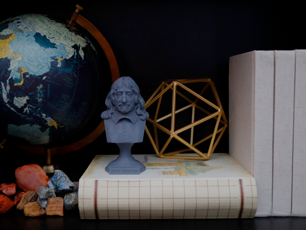 René Descartes French Philosopher, Mathematician, and Scientist Sculpture Bust on Pedestal