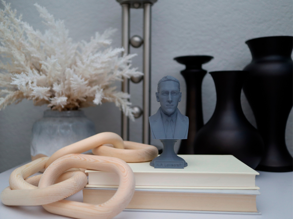 HP Lovecraft American Writer Sculpture Bust on Pedestal