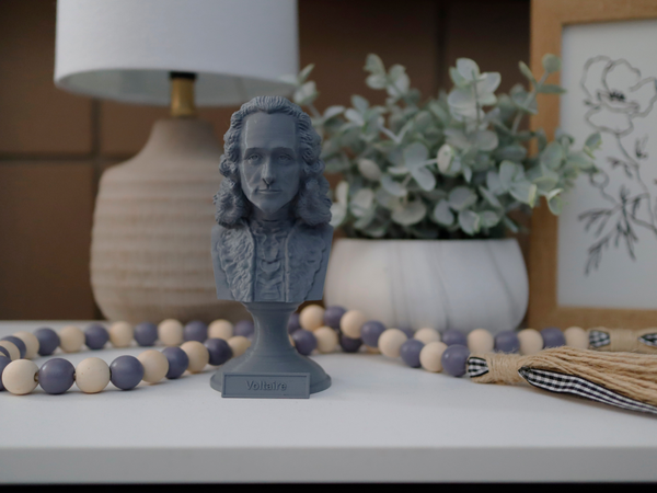 Voltaire French Enlightenment Philosopher Sculpture Bust on Pedestal