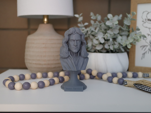 Isaac Newton Famous English Mathematician, Physicist and Astronomer Sculpture Bust on Pedestal