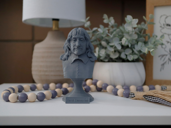 René Descartes French Philosopher, Mathematician, and Scientist Sculpture Bust on Pedestal
