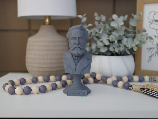 Jules Verne French Novelist Sculpture Bust on Pedestal