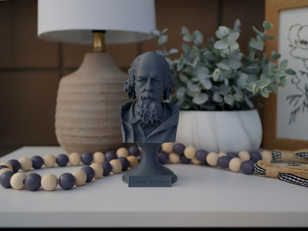 Alfred Lord Tennyson English Poet Laureate Sculpture Bust on Pedestal