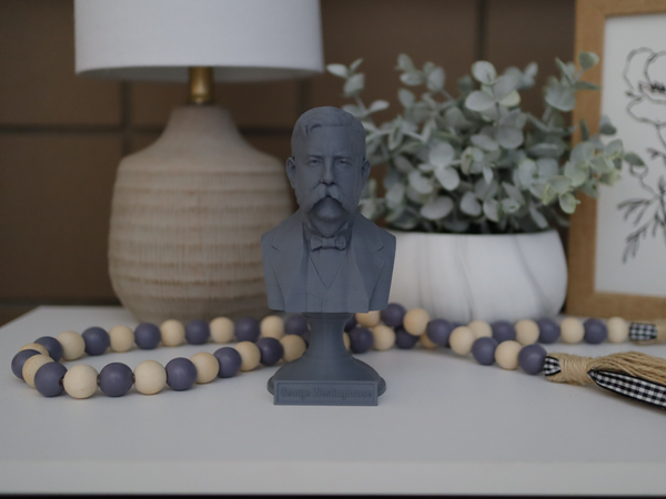 George Westinghouse Jr. Famous American Businessman and Engineer Sculpture Bust on Pedestal