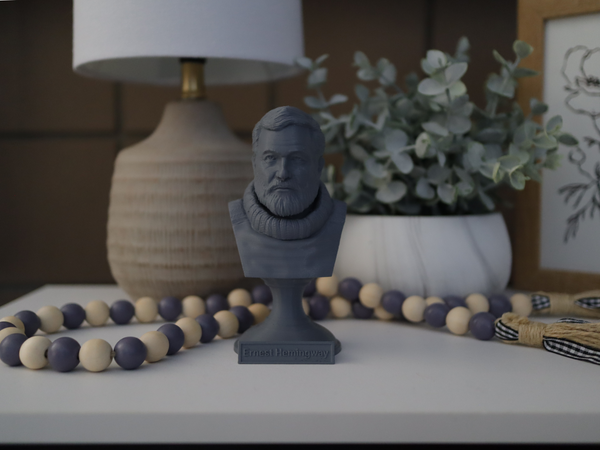 Ernest Hemingway American Writer Sculpture Bust on Pedestal