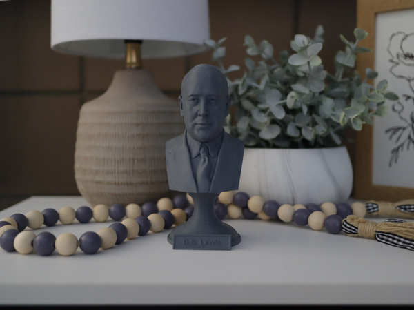 C.S. Lewis Famous British Writer Sculpture Bust on Pedestal