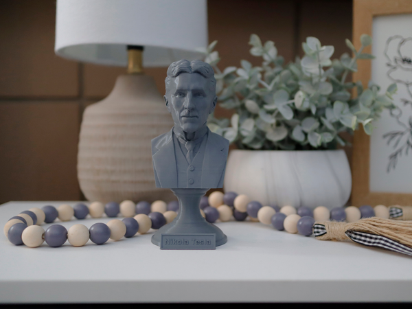 Nikola Tesla Famous Inventor, Electrical Engineer, and Futurist Sculpture Bust on Pedestal