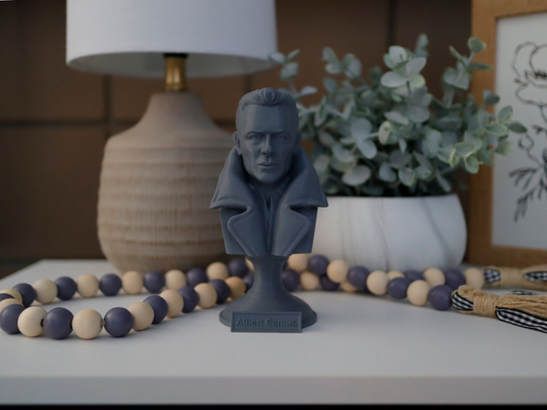 Albert Camus French Philosopher Sculpture Bust on Pedestal